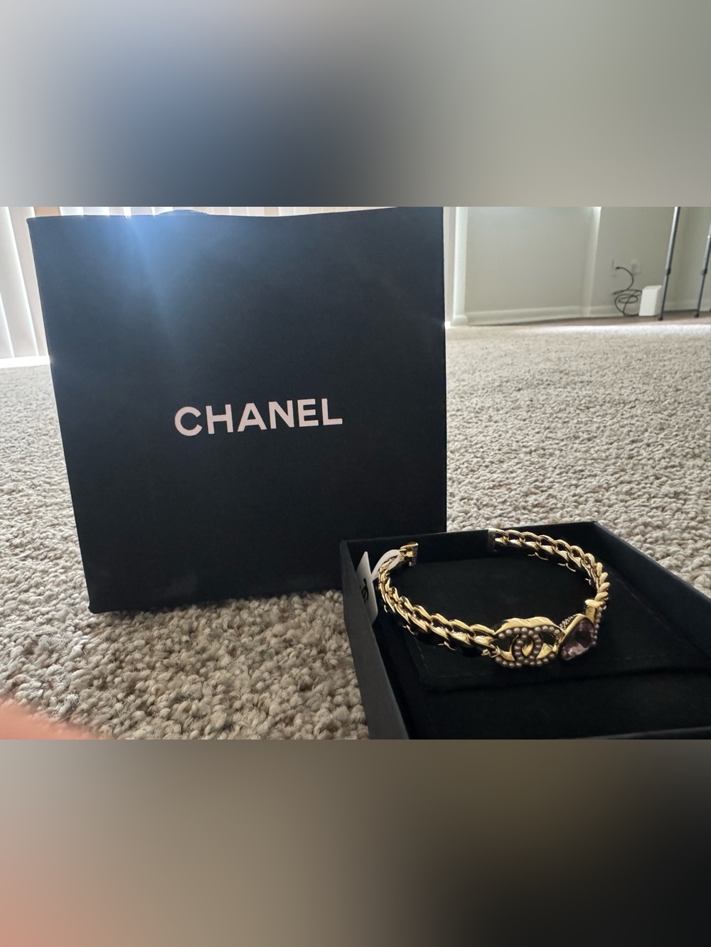 CHANEL Gold-Tone Chain Bracelet with Pearl Motif
